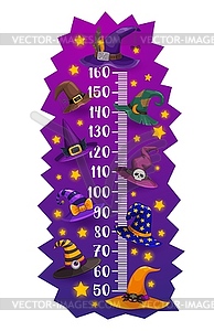 Kids height chart Halloween witch and wizard hats - vector clip art