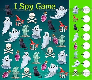 Kids Halloween I spy game with spooky character - vector clip art