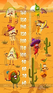 Kids height chart with cartoon mexican fast food - vector clip art