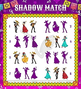 Dia de los Muertos shadow match game, kids puzzle - royalty-free vector clipart