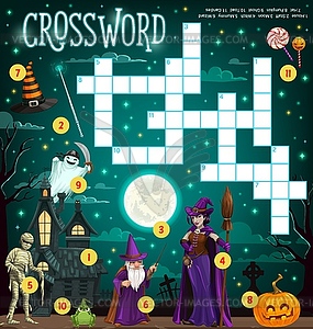 Halloween crossword grid puzzle game for kids - vector clipart