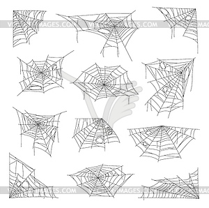 Halloween holiday sticky cobweb and spider web - vector clipart