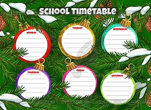 School timetable or schedule, Christmas tree balls - vector clipart