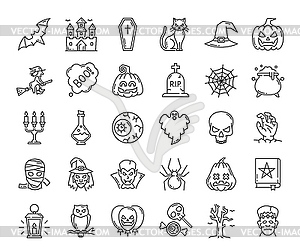 Halloween ghost, pumpkin, witch, spider web icons - vector image