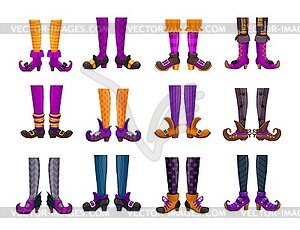 Cartoon legs of fairy witch sorceress, hellcat elf - vector clipart