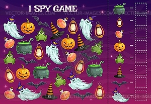 I spy kids game with Halloween characters, puzzle - royalty-free vector image