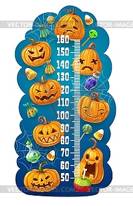 Kids height meter with Halloween Jack o lanterns - vector image