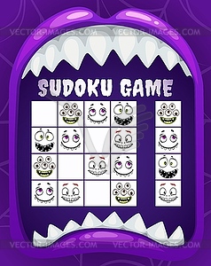 Children sudoku game, puzzle of Halloween monsters - vector EPS clipart