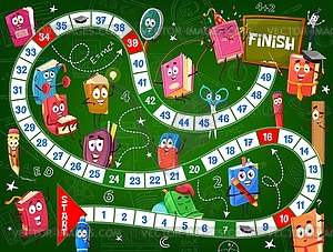 Kids board game, school textbooks and schoolbags - vector image