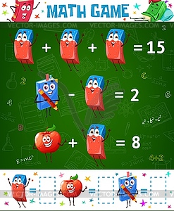 Math game worksheet, cartoon education maze puzzle - vector clipart