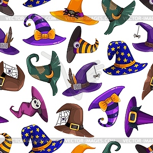 Cartoon wizard and witch hats seamless pattern - vector image