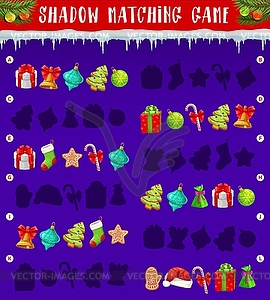 Christmas gift shadow matching game or puzzle - vector clipart