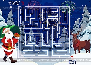 Christmas maze or labyrinth game with Santa Claus - vector clipart