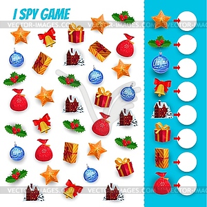 I spy game of Christmas gifts counting puzzle - vector image