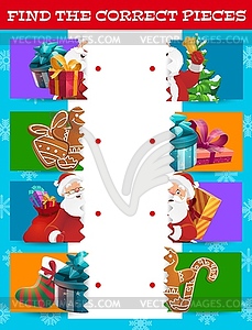 Christmas matching game, puzzle or logic riddle - vector clipart