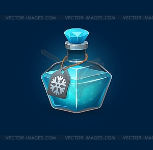 Witchcraft glass potion bottle with freeze spell - vector image