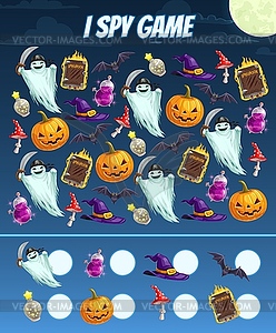 I spy game for kids with Halloween characters - vector clipart