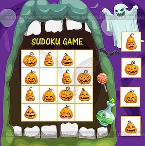 Children sudoku game with Halloween jack o lantern - vector image