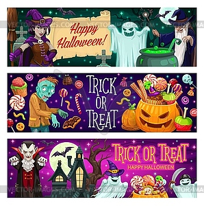 Happy Halloween party cartoon banners set - vector EPS clipart