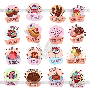 Sweets, desserts, ice cream and chocolate icons - vector clip art