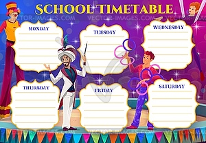 Circus performers of kids education timetable - vector clipart