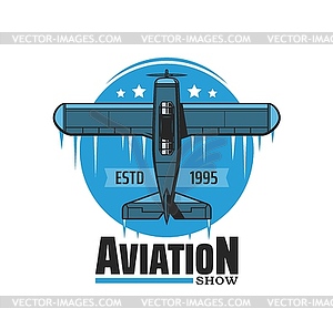 Aviation air show icon with vintage plane - vector image