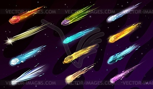 Cartoon space comets, asteroids, meteors - vector image