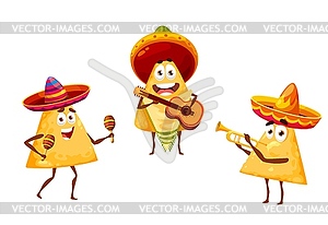 Mexican nachos chips mariachi musician in sombrero - vector clip art