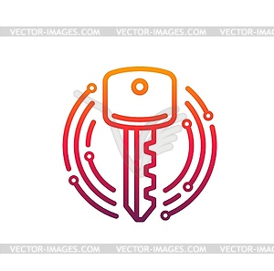 Cyber security icon key in microcircuit circle - vector image