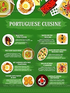 Portuguese cuisine restaurant menu dishes - vector clipart