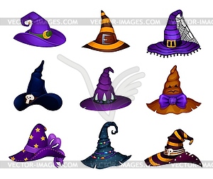 Cartoon Halloween hats of witch or enchantress - vector image