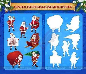 Kids game find suitable silhouette cartoon Santa - vector EPS clipart