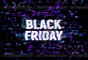 Black friday glitch background, ad poster - vector image