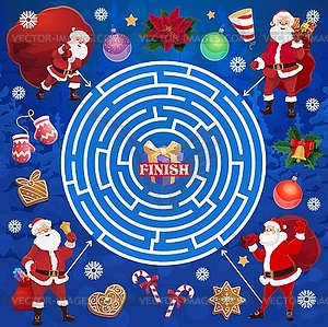 Children Christmas labyrinth maze with Santa - vector clipart