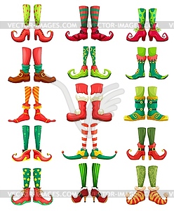 Christmas elf, leprechaun and Santa feet - vector image