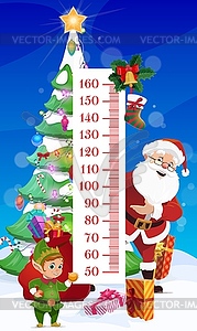 Kids height chart Christmas tree and Santa - stock vector clipart