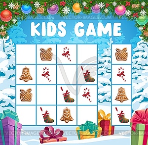 Children Christmas crossword, logical game - vector image