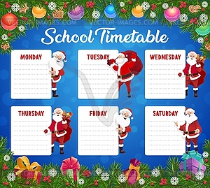 Child Christmas school timetable, lessons schedule - vector EPS clipart