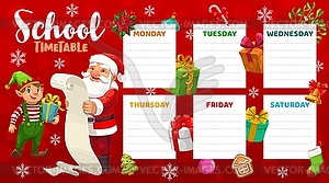 Education school timetable with Santa Claus, elf - vector clip art