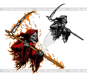 Grim reaper tattoo, scary death with scy blade - vector clip art