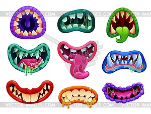 Cartoon Halloween monster jaws mouth with teeth - vector image