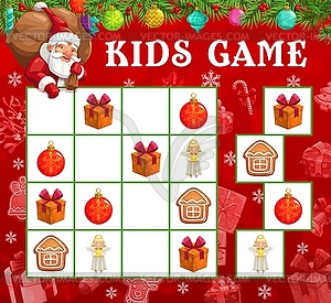 Christmas sudoku or maze game with Santa, gifts - vector image