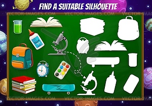 Find suitable school item, kids game worksheet - vector clip art