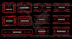 HUD danger and alert attention red interface signs - vector EPS clipart