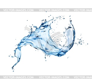 Liquid water splash, wave with swirl and drops - vector clipart