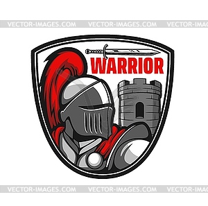 Medieval knight, ancient warrior or paladin icon - royalty-free vector image