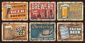 Craft beer and brewery vintage plates, tin signs - vector image