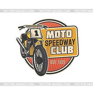 Moto speedway club icon, motor sport motorcycle - vector image