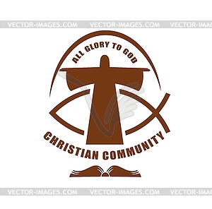 Христианская община икона Иисуса Христа и рыбы - векторное графическое изображение