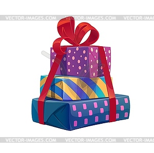 Cartoon holiday gifts stack, heap of presents - vector image